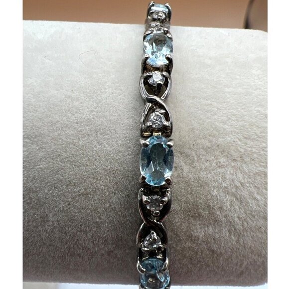 925 Sterling Silver Blue Topaz & Cubic Zirconia Bracelet.  B46 - Picture 2 of 14